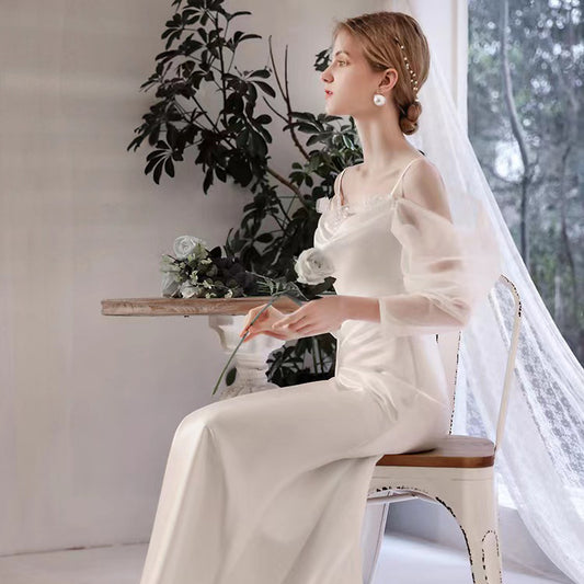 2024 Light Wedding Dress: Straight Shoulder Design, Sexy Upgrade!