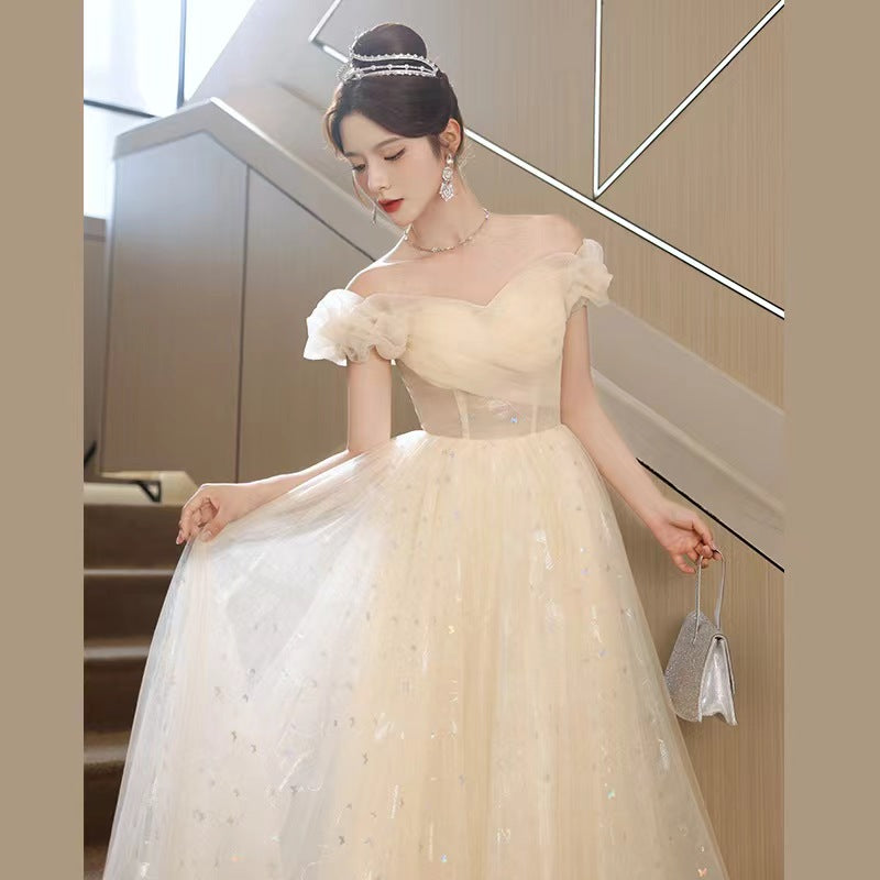 Straight shoulder premium evening dress bridesmaid dress