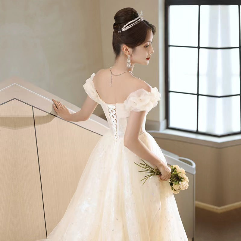 Straight shoulder premium evening dress bridesmaid dress