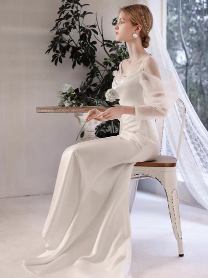 Simple bandeau white wedding dress