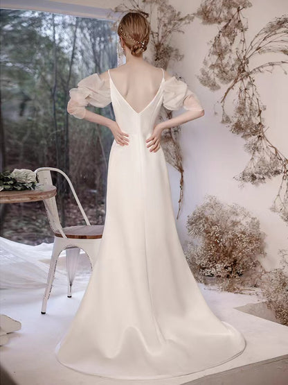 Simple bandeau white wedding dress