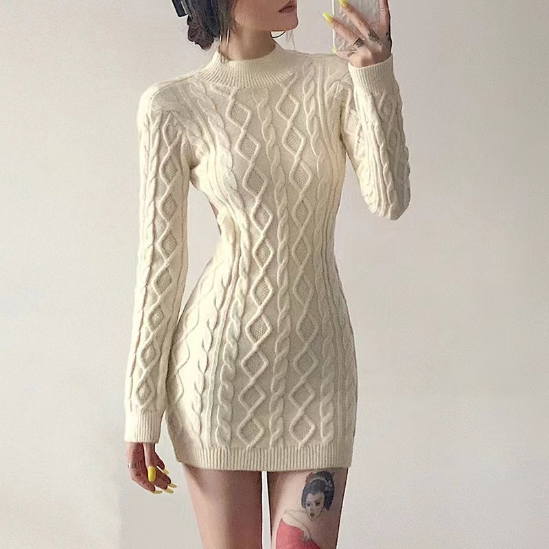 backless slim-fit hip-wrapping sweater dress