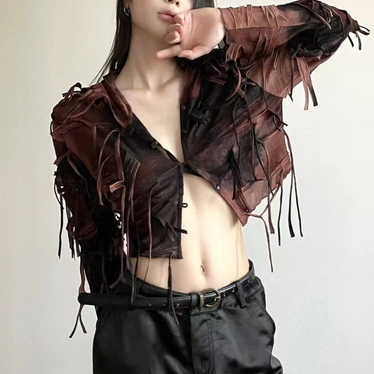 Retro streetwear trend slim crop top jacket