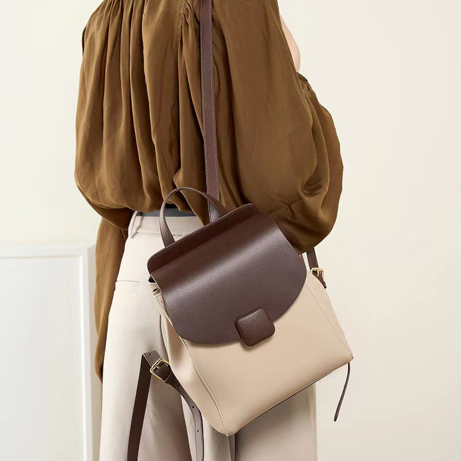 Genuine leather schoolgirl backpack