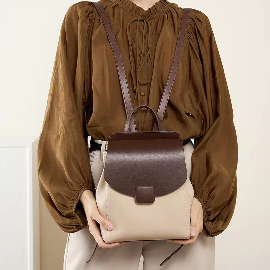 Genuine leather schoolgirl backpack