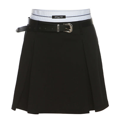 high waist leather belt Cinched waist Wrap buttocks half-body skilt Short skilt